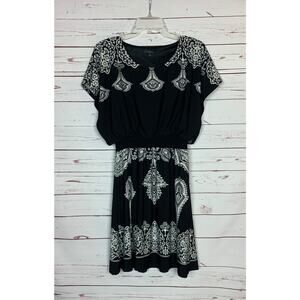 Calessa Women's M Medium Black White Kimono Sleeve Elastic Waist Summer Dress